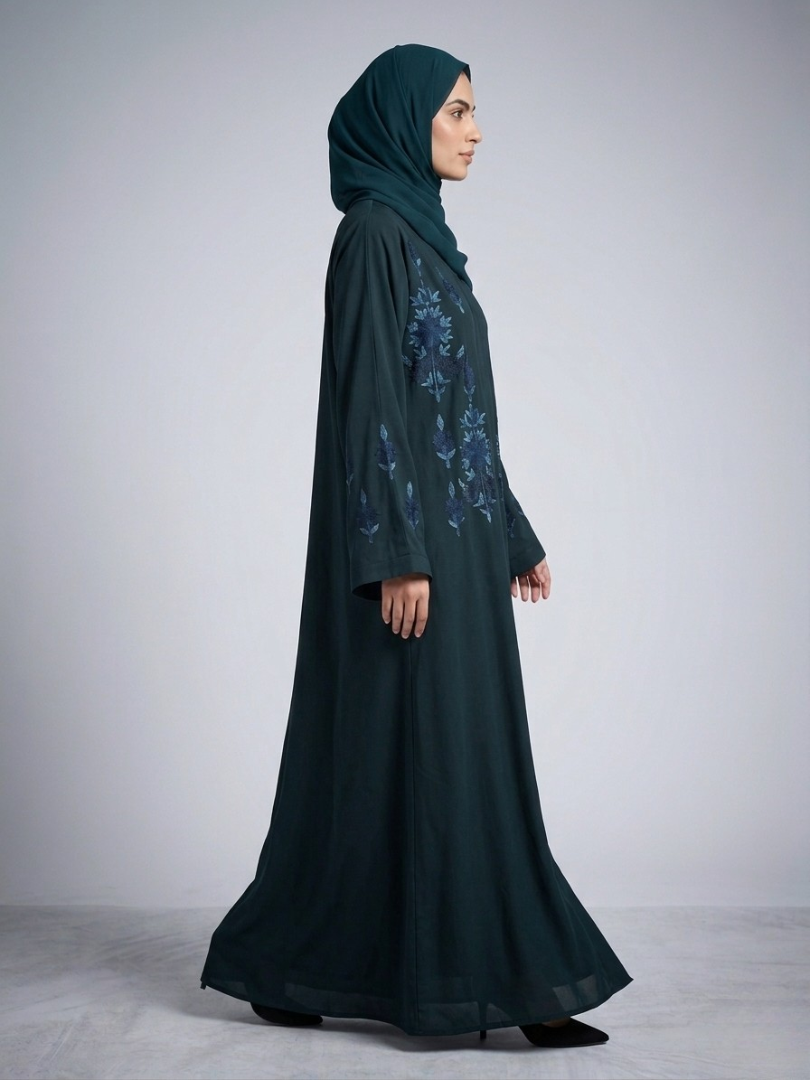 Dark Teal - Embroidered Abaya
