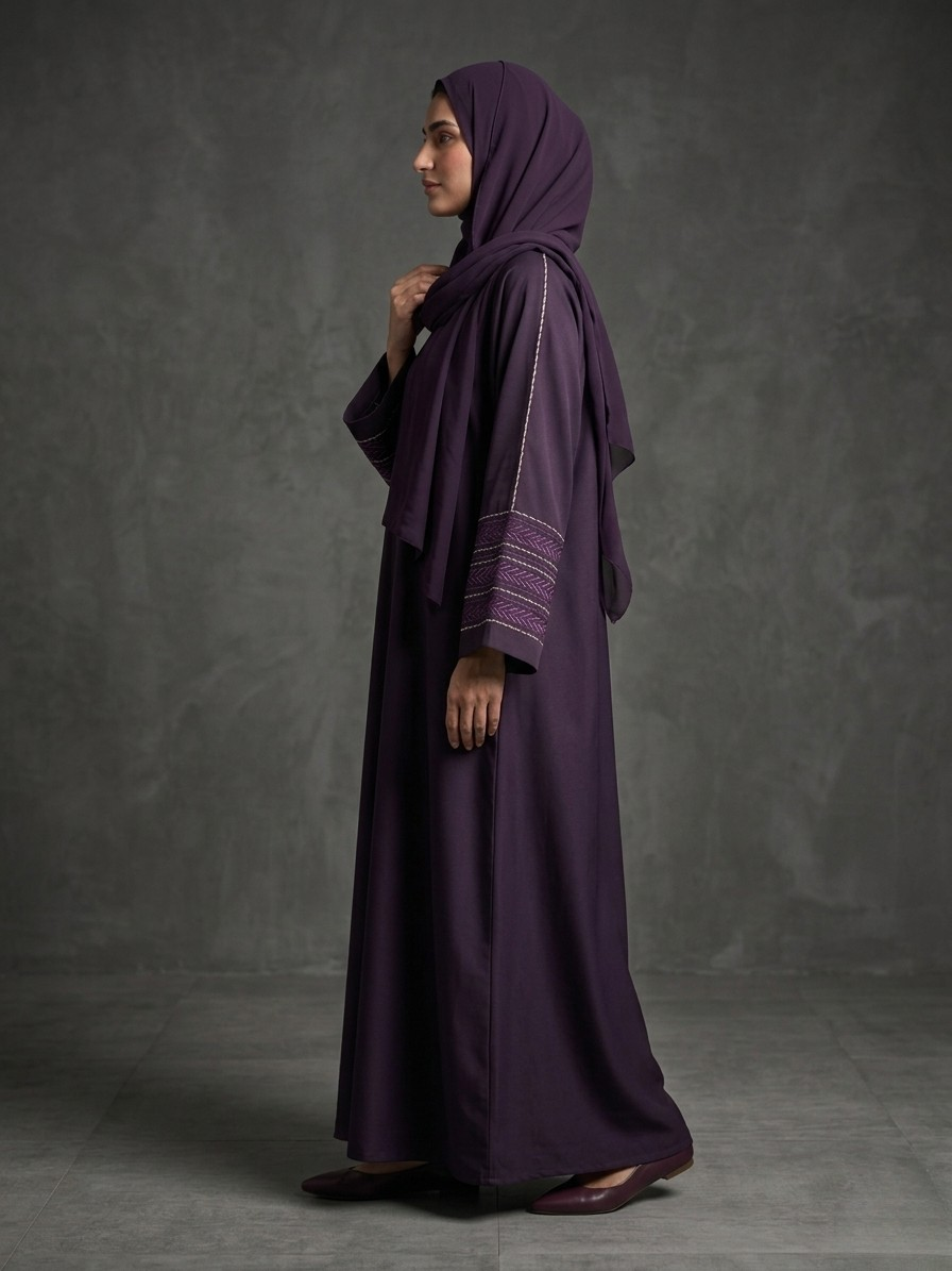 Dark Magenta | Embroidered Abaya
