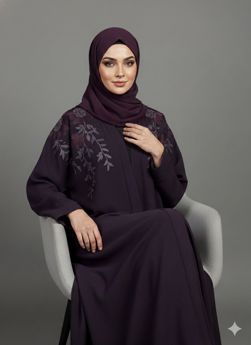 Majestic Mulberry | Embroidered Abaya