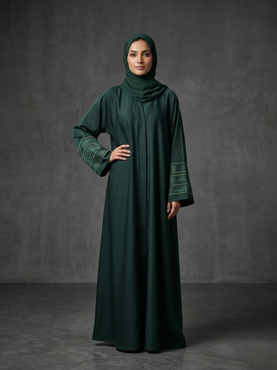 Bottle Green | Embroidered Abaya