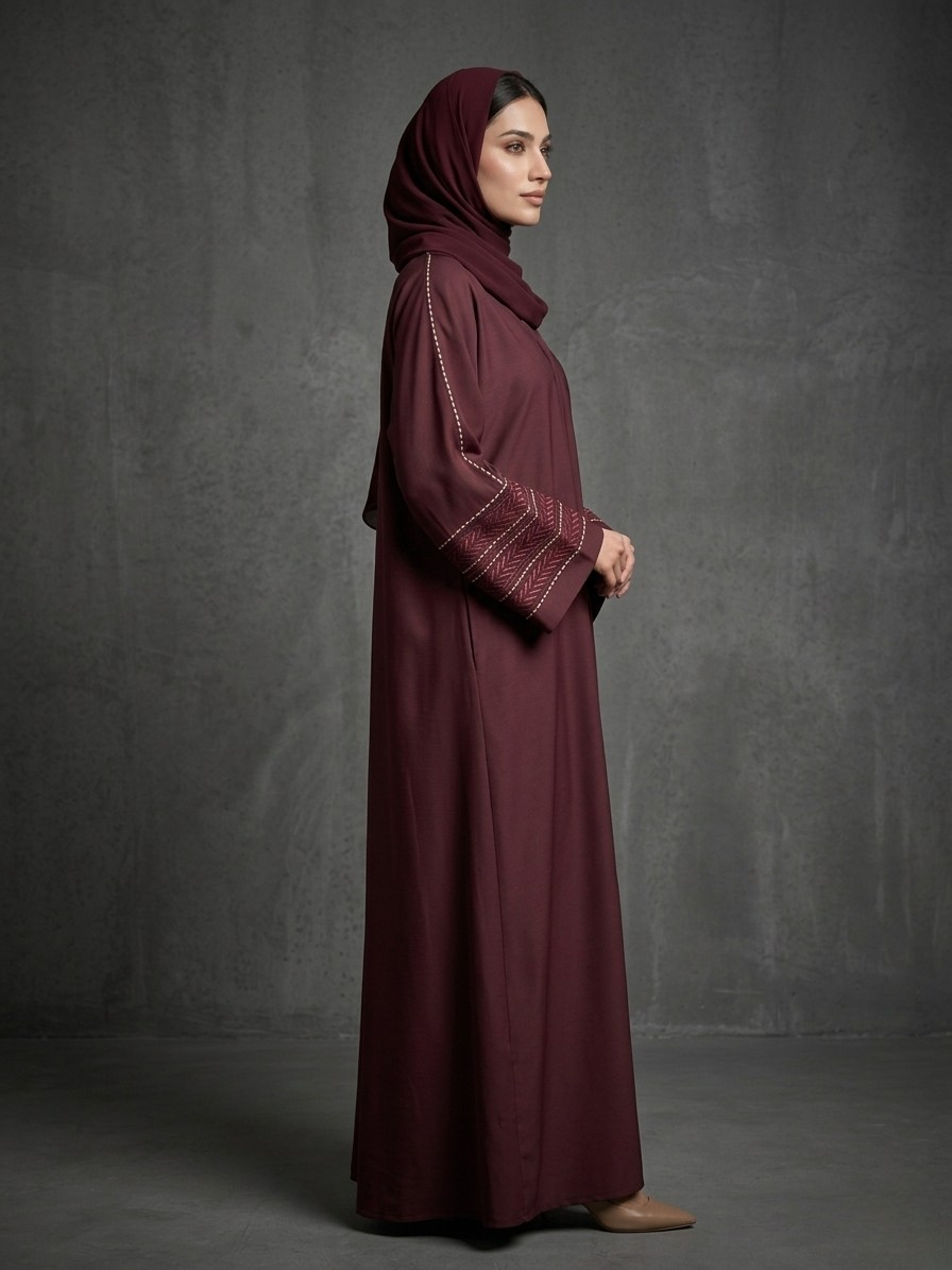 Maroon | Embroidered Abaya