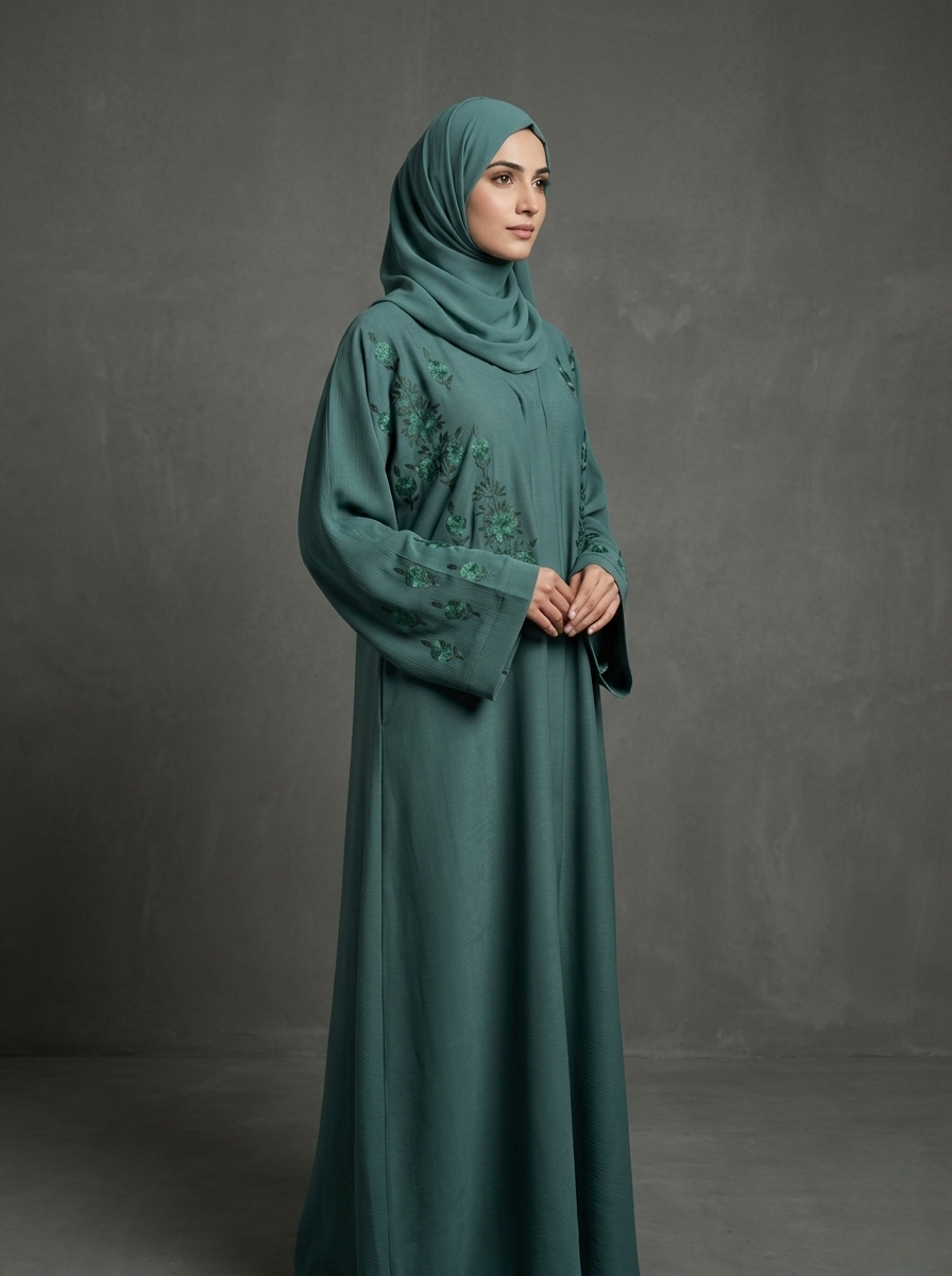 Dusty teal | Embroidered Abaya