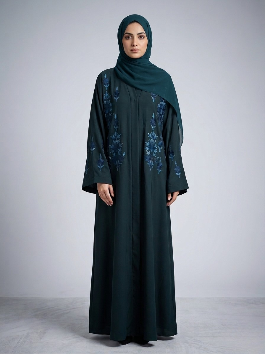 Dark Teal - Embroidered Abaya