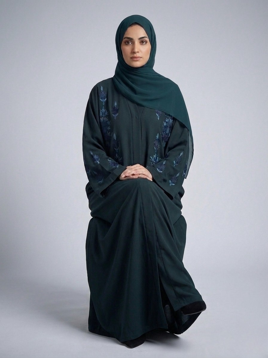 Dark Teal - Embroidered Abaya