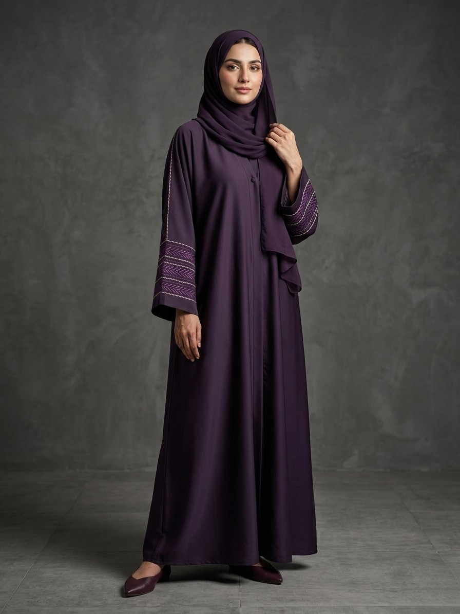 Dark Magenta | Embroidered Abaya