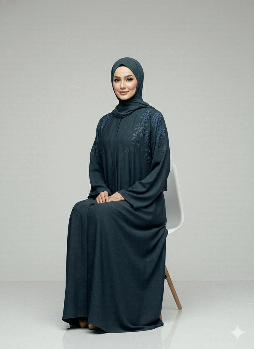 Teal Florence | Embroidered Abaya
