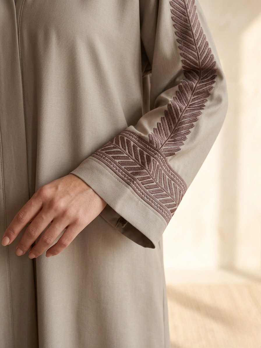 Muted Beige | Embroidered Abaya