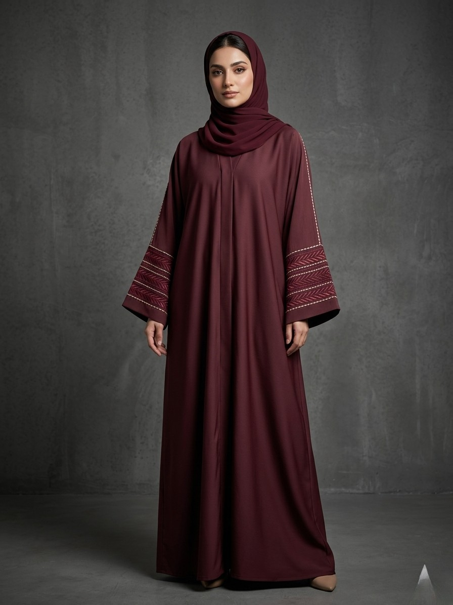 Maroon | Embroidered Abaya