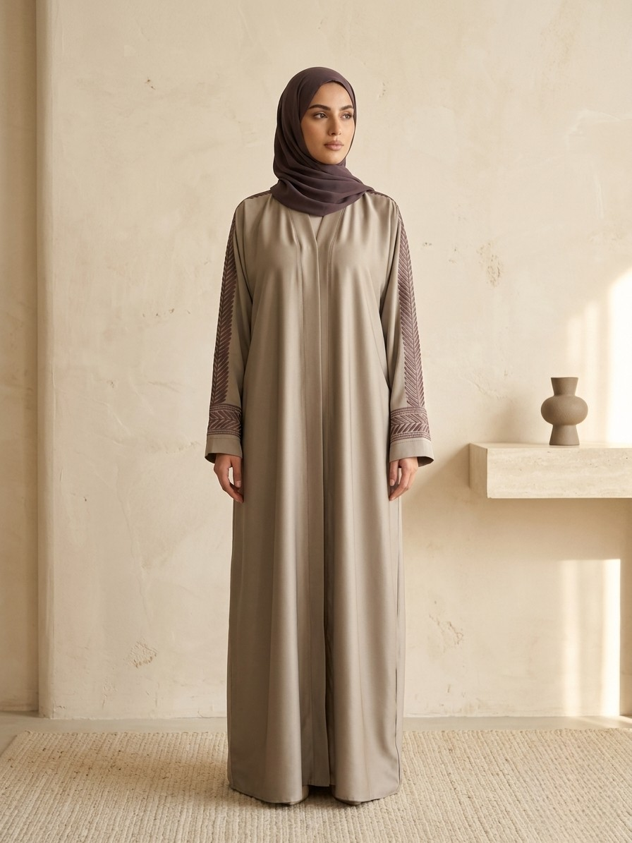 Muted Beige | Embroidered Abaya