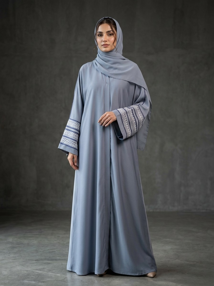 Cloudy blue | Embroidered Abaya