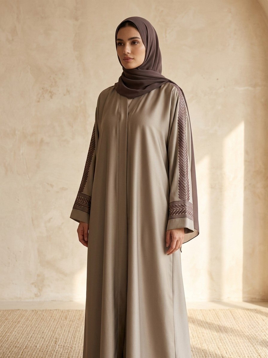 Muted Beige | Embroidered Abaya
