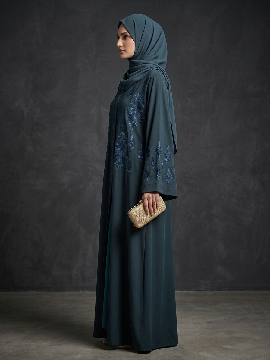 Dark Teal - Embroidered Abaya
