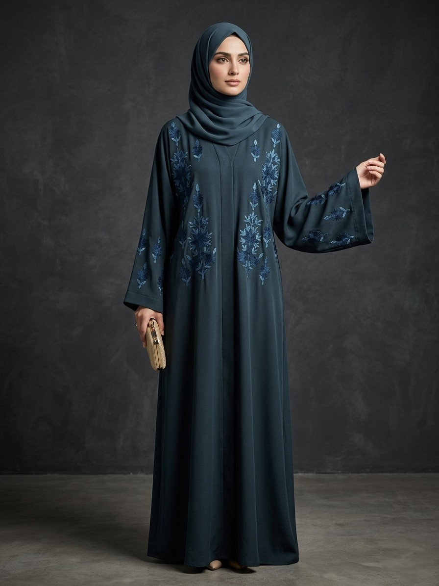 Dark Teal - Embroidered Abaya