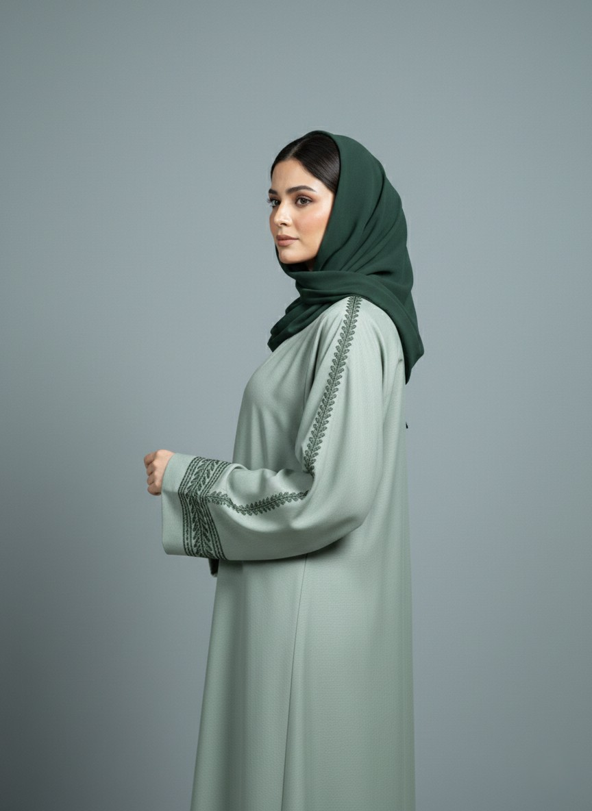 Pistachio Green | Embroidered Abaya