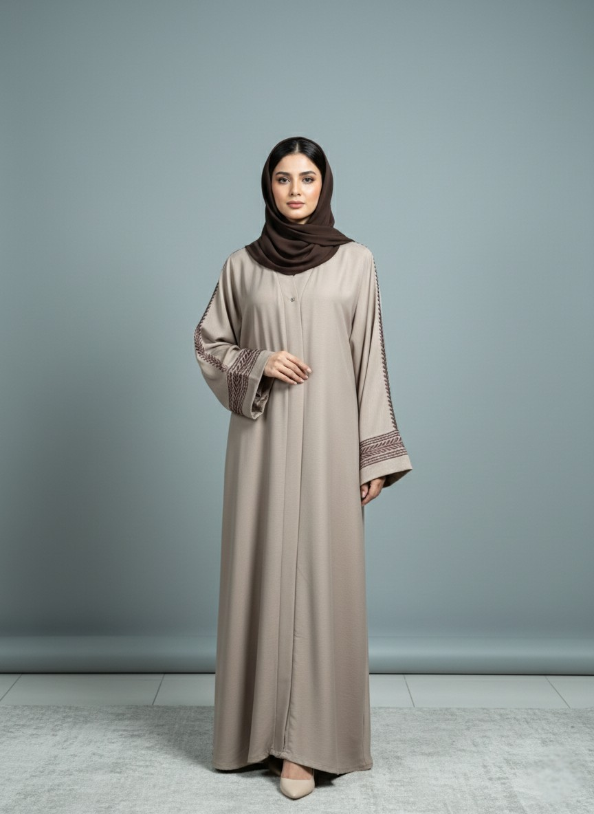 Beige | Embroidered Abaya