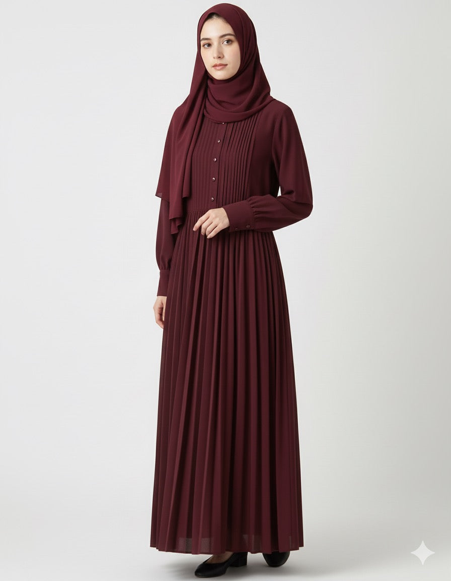 Maroon - Fine Pleated Abaya