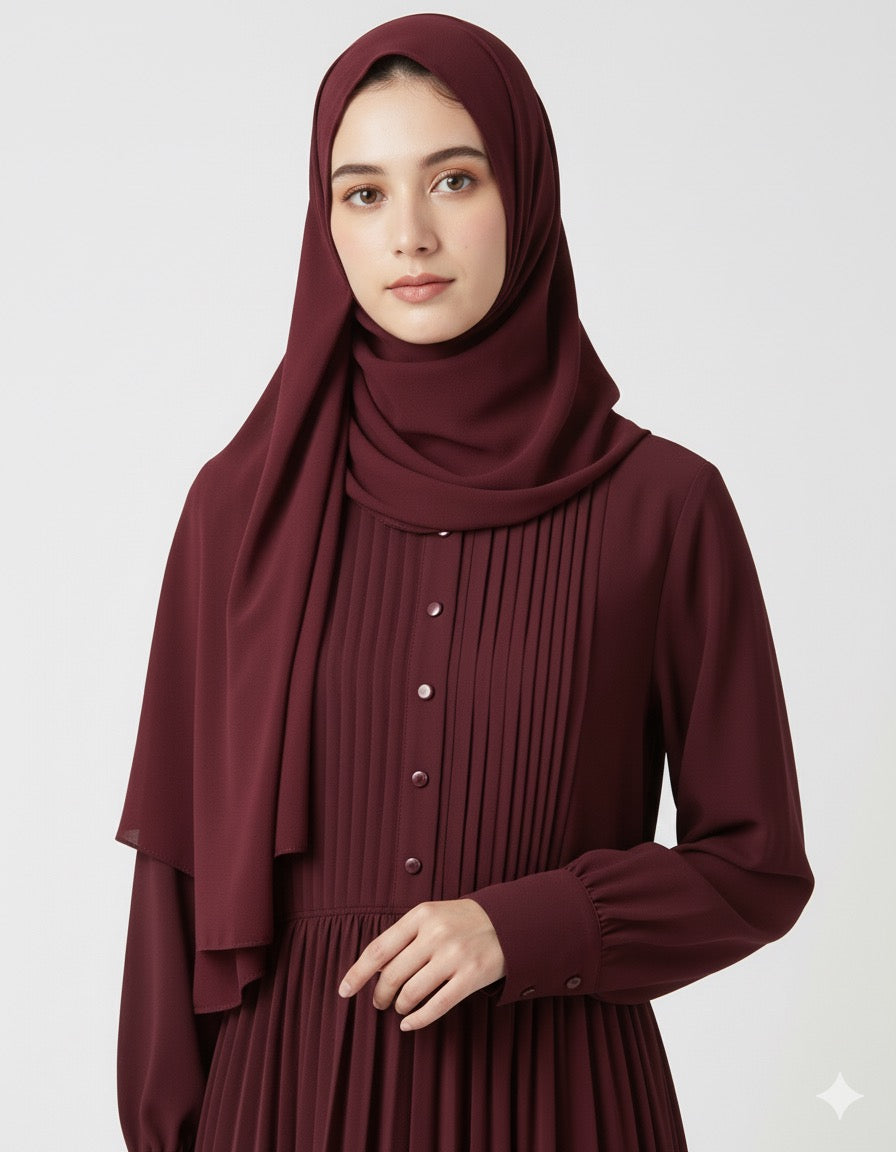 Maroon - Fine Pleated Abaya
