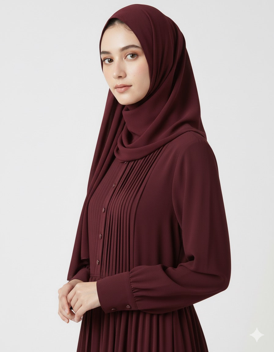 Maroon - Fine Pleated Abaya