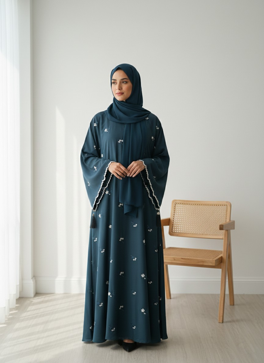 Teal Etched Abaya