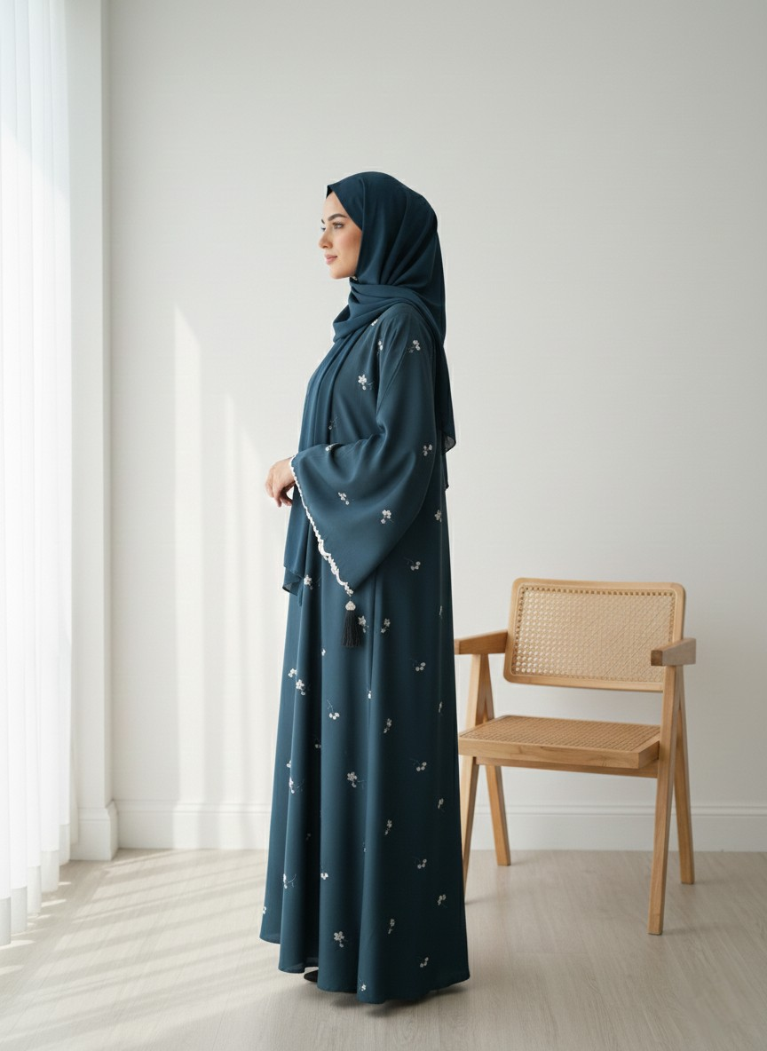 Teal Etched Abaya