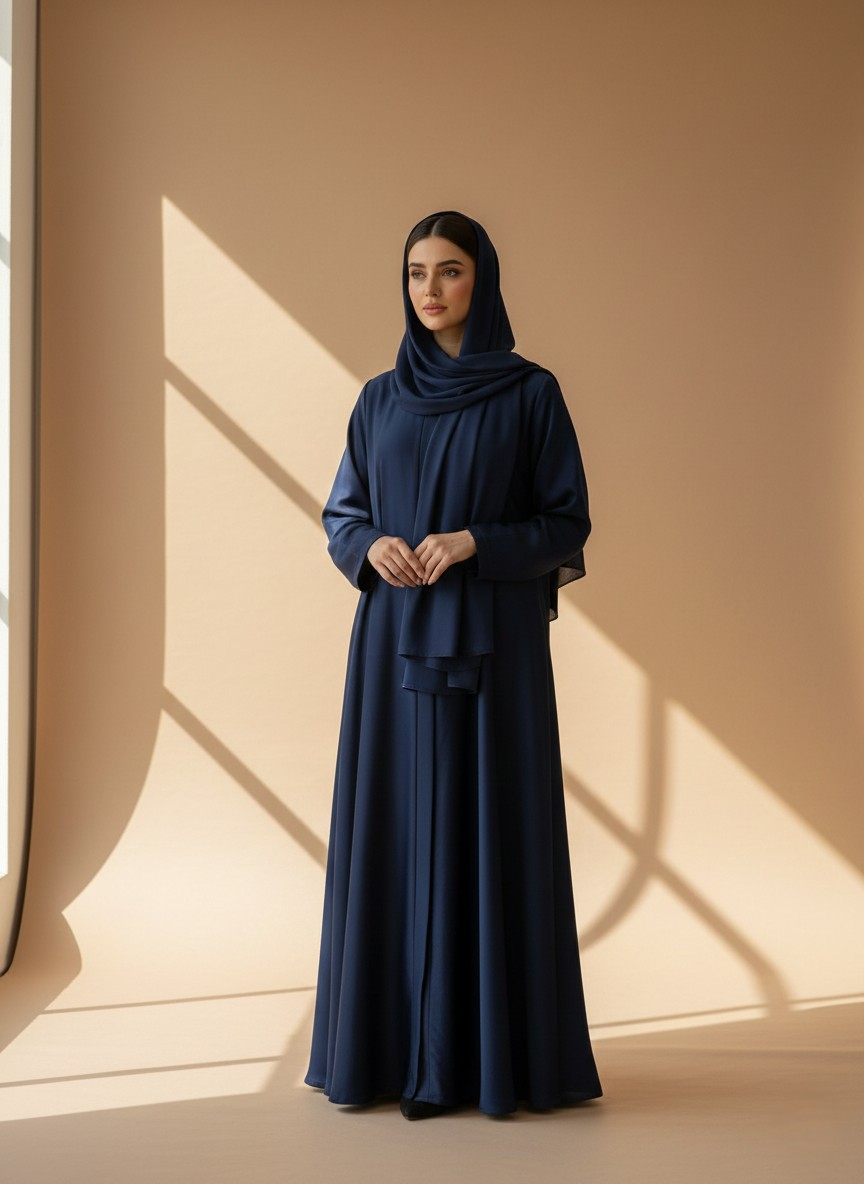 Midnight Navy | Plain Detailed Open Abaya