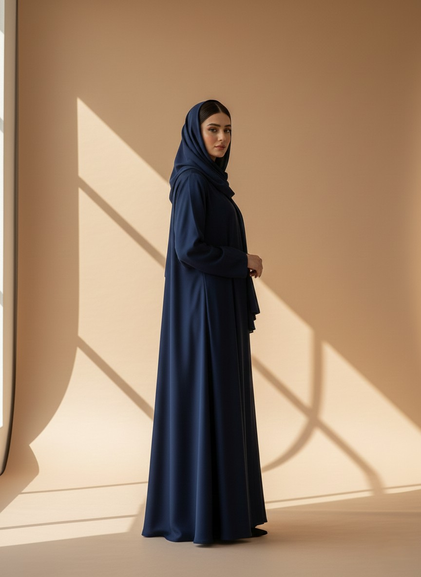 Midnight Navy | Plain Detailed Open Abaya