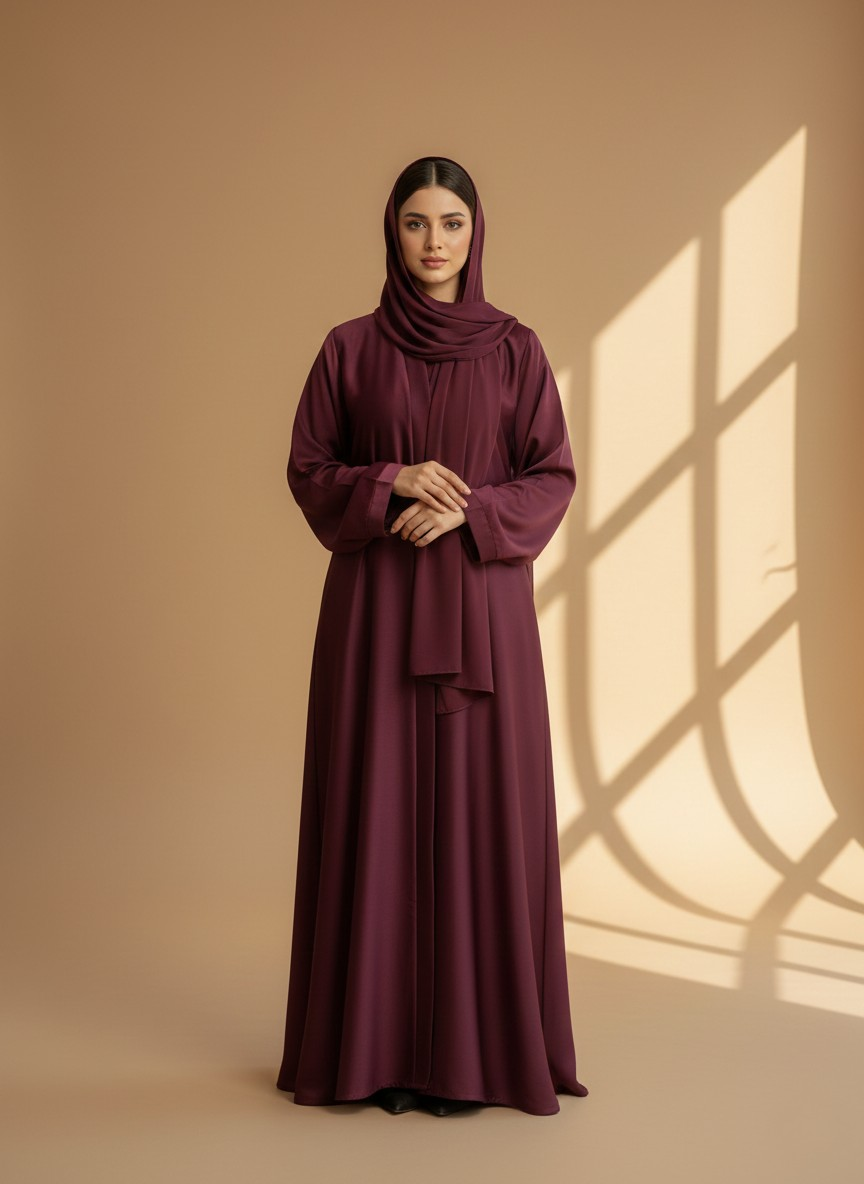 Mulberry Wine | Plain Detailed Open Abaya
