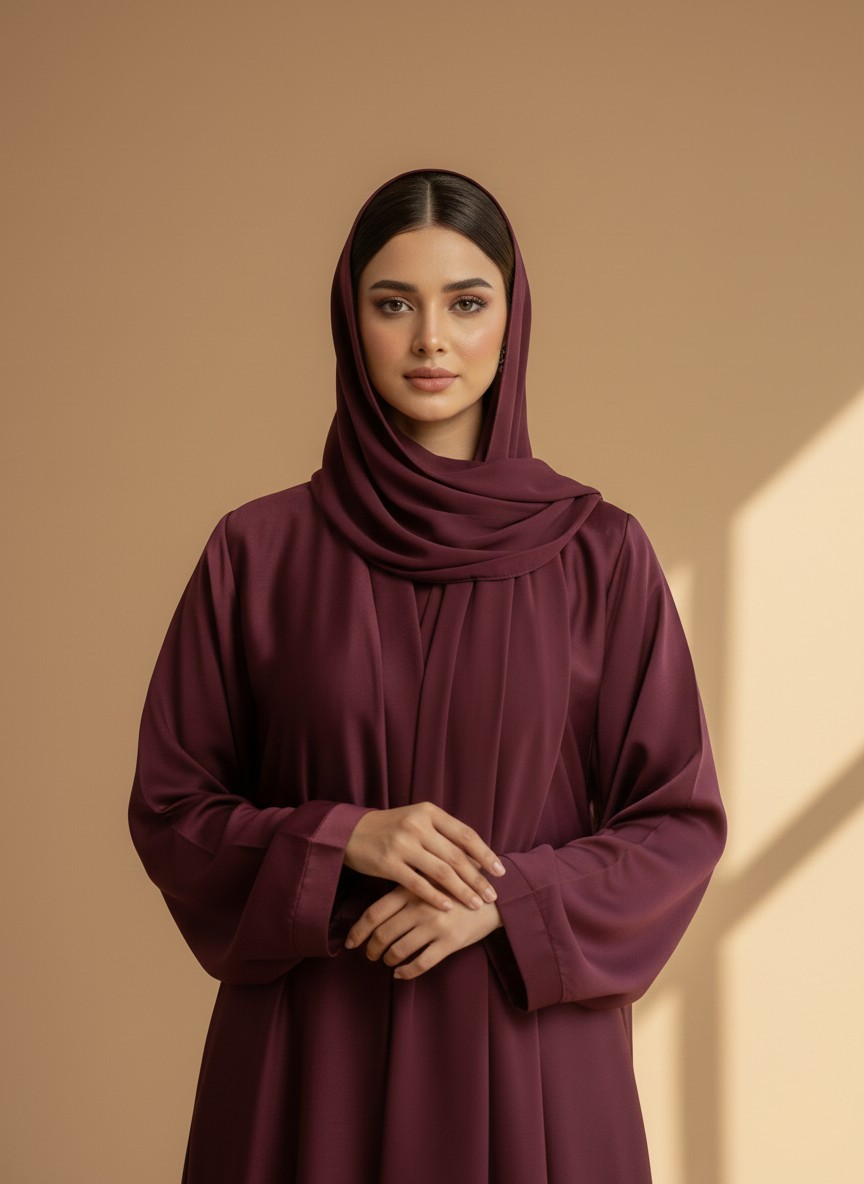 Mulberry Wine | Plain Detailed Open Abaya
