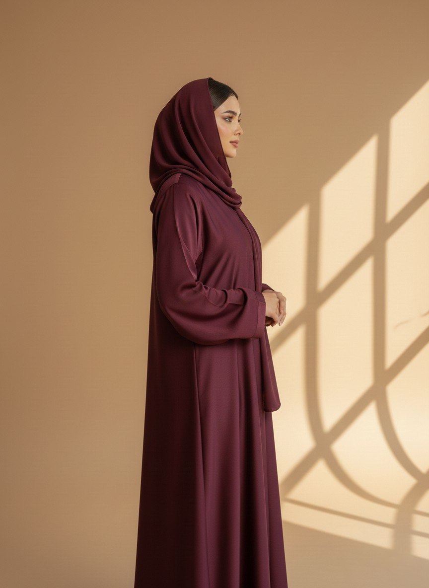 Mulberry Wine | Plain Detailed Open Abaya