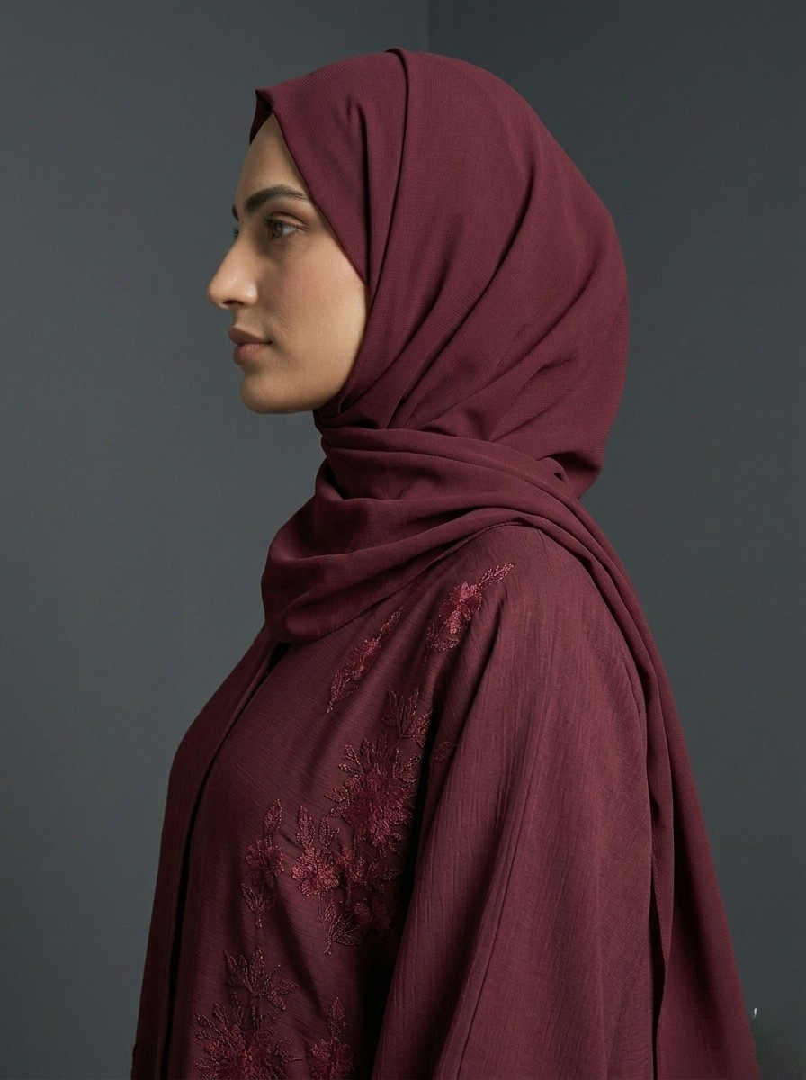 Wine Red - Embroidered Abaya