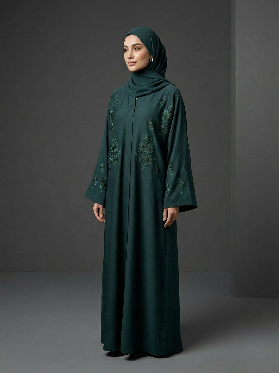 Forest Green- Embroidered Abaya