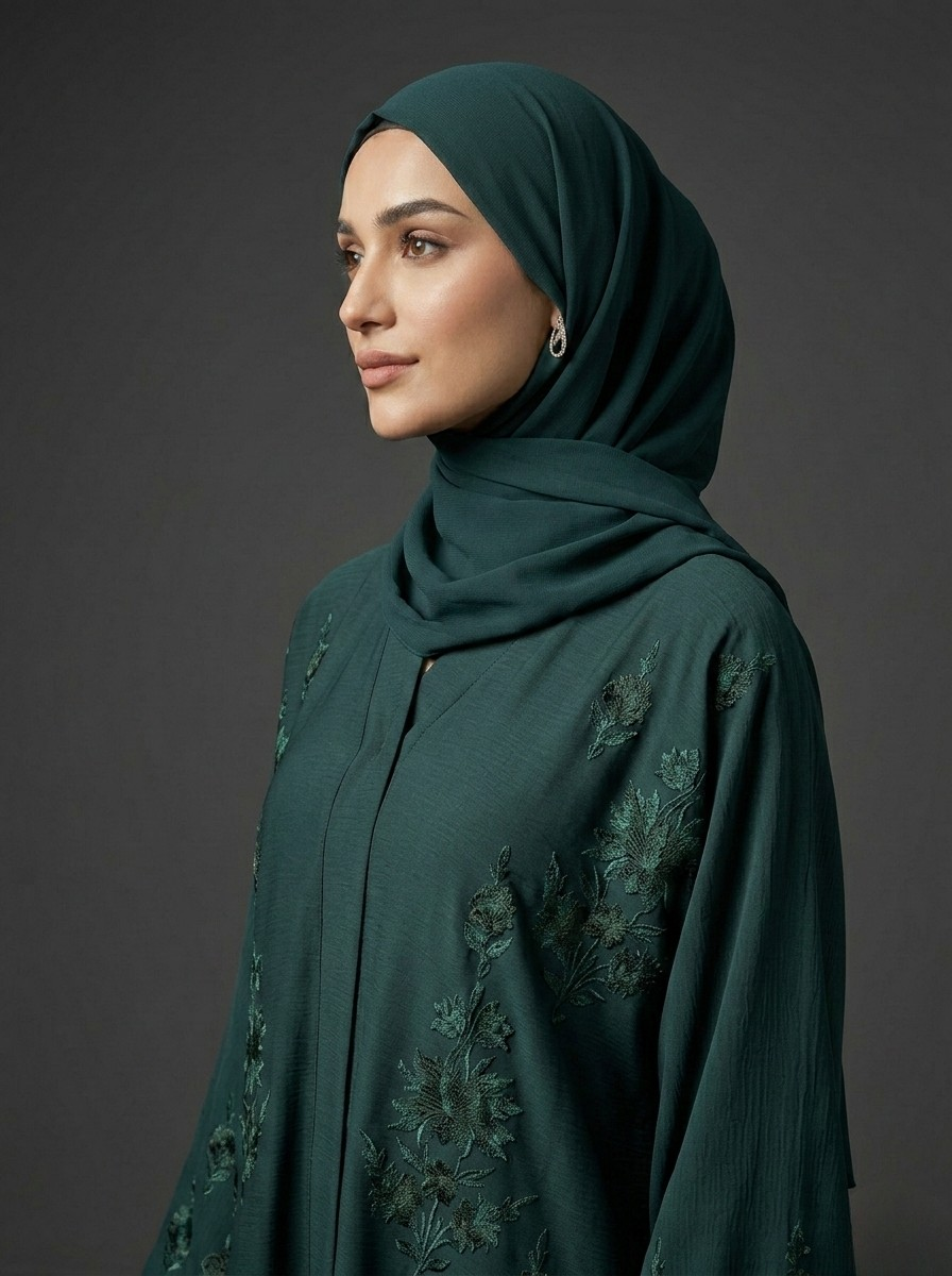Forest Green- Embroidered Abaya