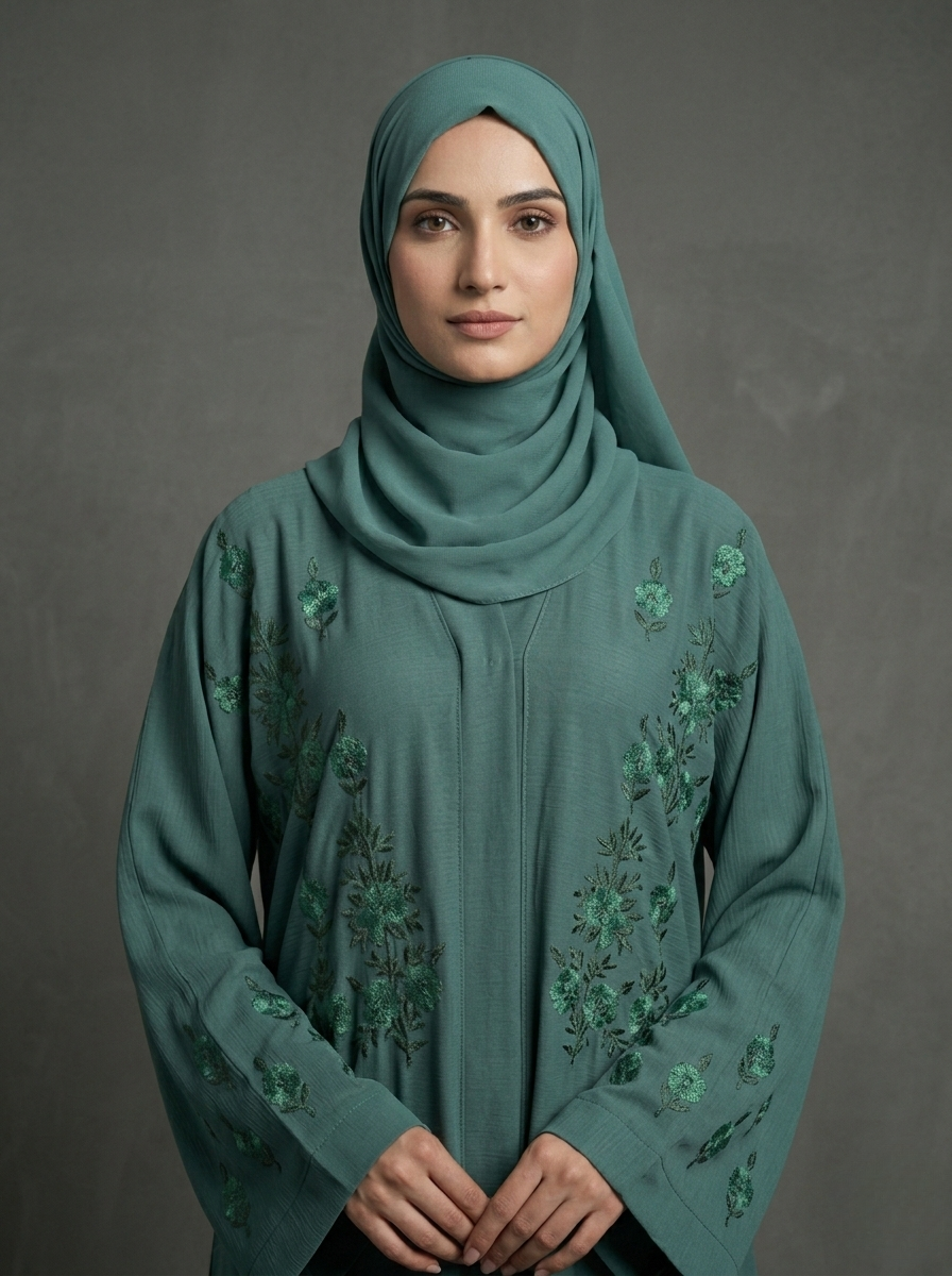 Dusty teal | Embroidered Abaya